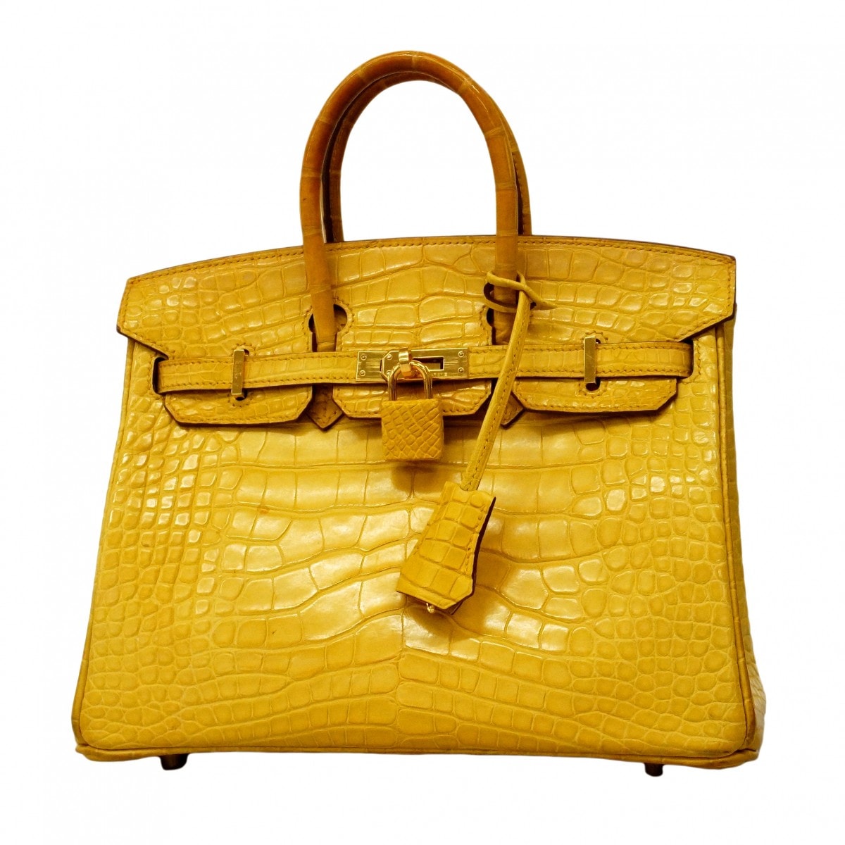 【6cd4884-g】エルメス ハンドバッグ バーキン25 アリゲーターマット ミモザ ゴールド金具 C刻印【中古】レディース