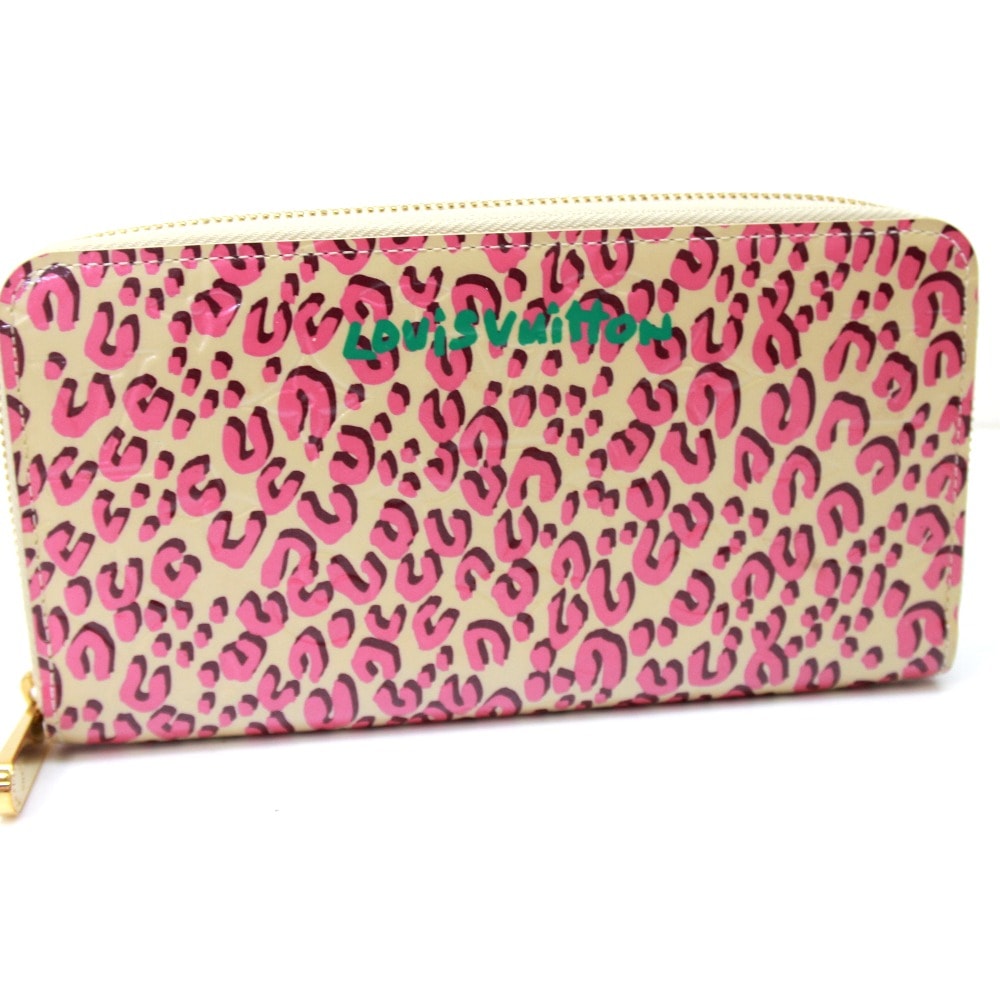 ルイヴィトン LOUIS VUITTON ジッピーウォレット M91476 ヴェルニ レオパード ラウンドファスナー 長財布 長財布 パテントレザー ブロンコライユ ピンク