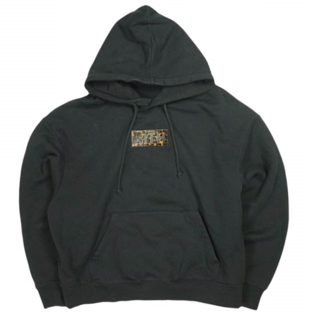 KITH NYC キスニューヨークシティ 25AW Classic Logo Leopard Applique Nelson Hoodie クラシックロゴ レオパードアップリケ ネルソン フーディー M Black プルオーバー パーカー トップス
