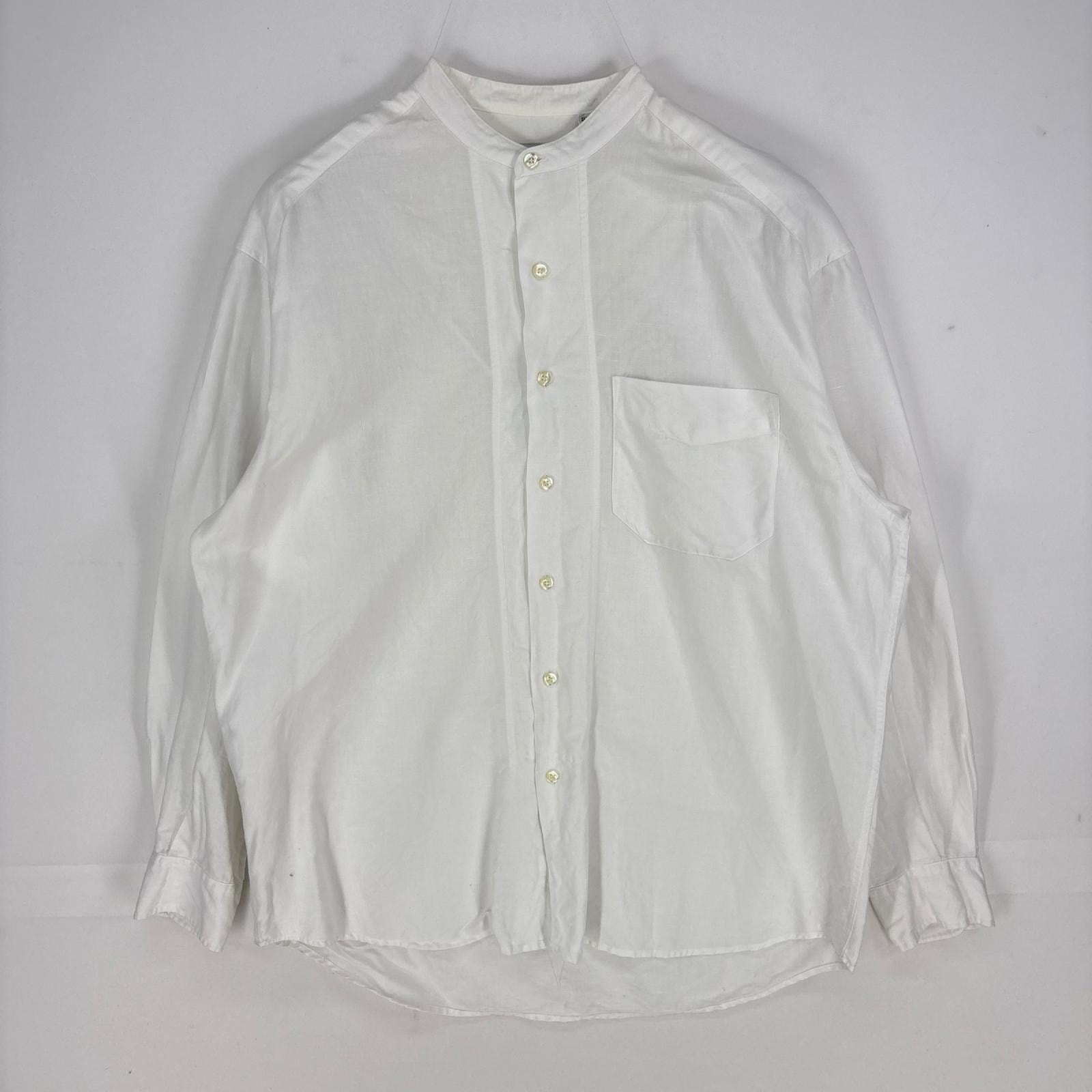 古着 ギャップ GAP 長袖シャツ マオカラー 胸ポケット ロングスリーブ リネンシャツ M ホワイト系 無地 メンズ
