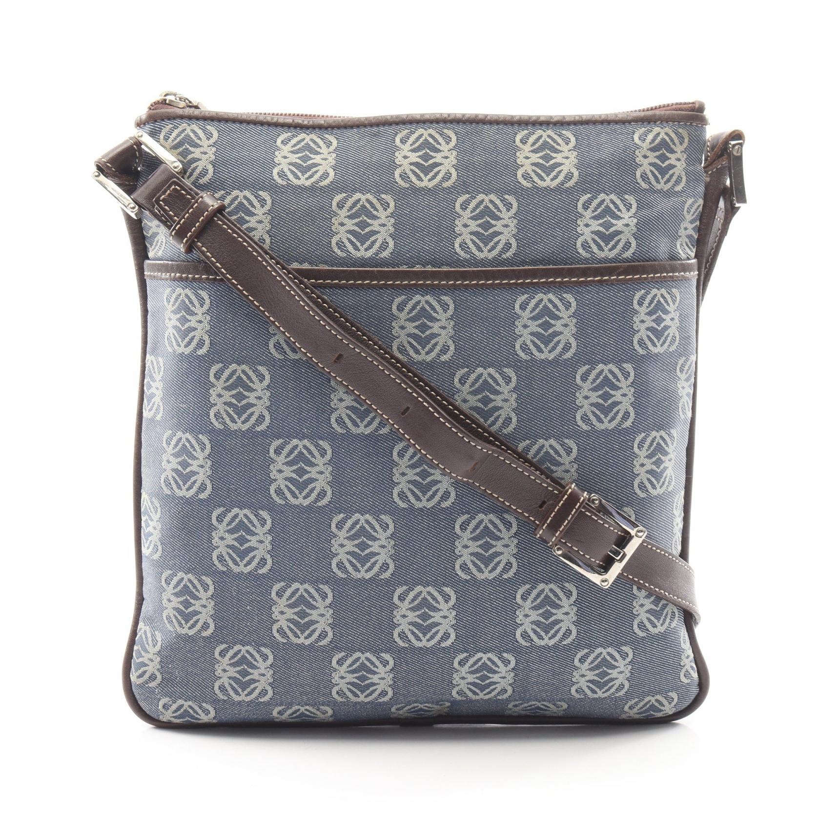 ロエベ LOEWE アナグラム ショルダーバッグ ショルダーバッグ バッグ キャンバス レザー レディース ブルー系 / ブラウン系 【中古】