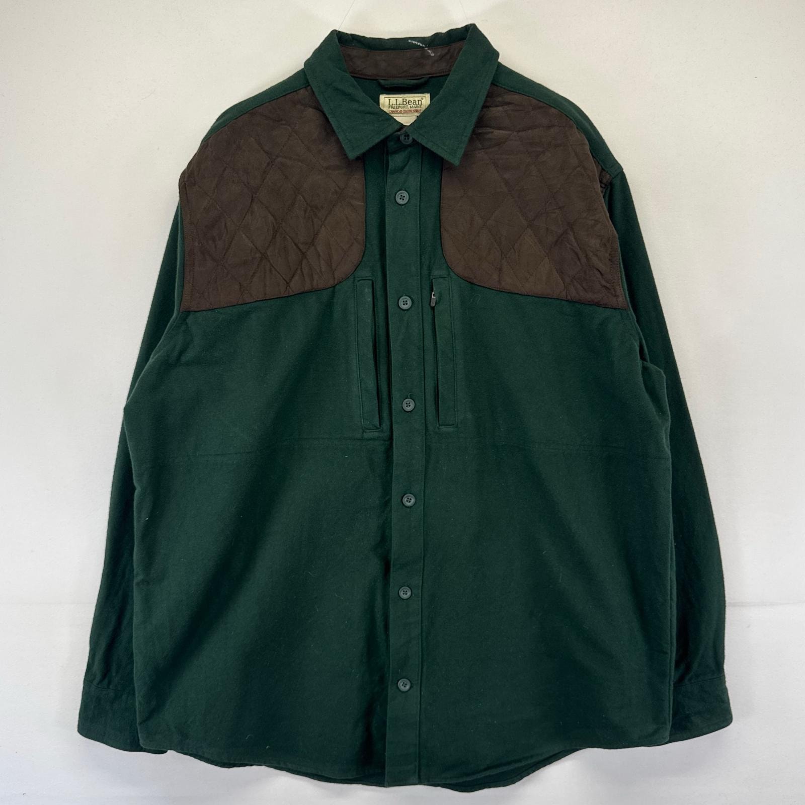 古着 90's/90年代 エルエルビーン L.L.Bean 長袖シャツ シャモアシャツ ハンティング 胸ポケット エルボーパッチ L  グリーン系 メンズ