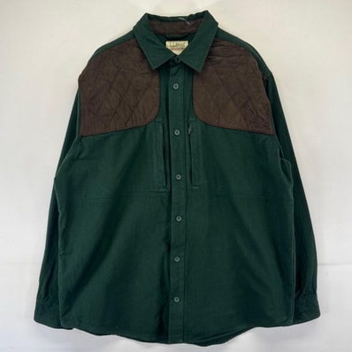 古着 90's/90年代 エルエルビーン L.L.Bean 長袖シャツ シャモアシャツ ハンティング 胸ポケット エルボーパッチ L グリーン系 メンズ
