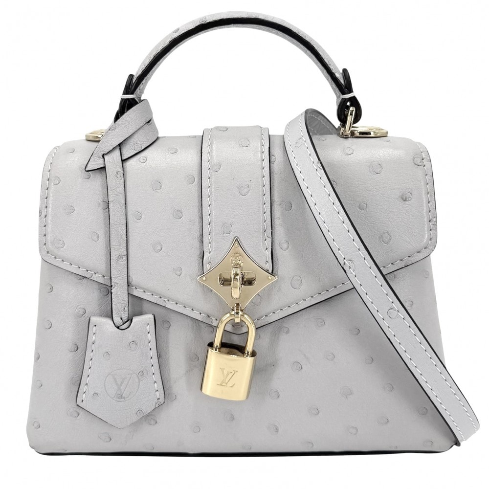 LOUIS VUITTON ルイヴィトン 2WAY ローズデヴァンMINI ハンドバッグ ショルダーバッグ 肩掛け 斜め掛け N87334 オーストリッチ    ライトグレー ゴールド金具 レディース【中古品】
