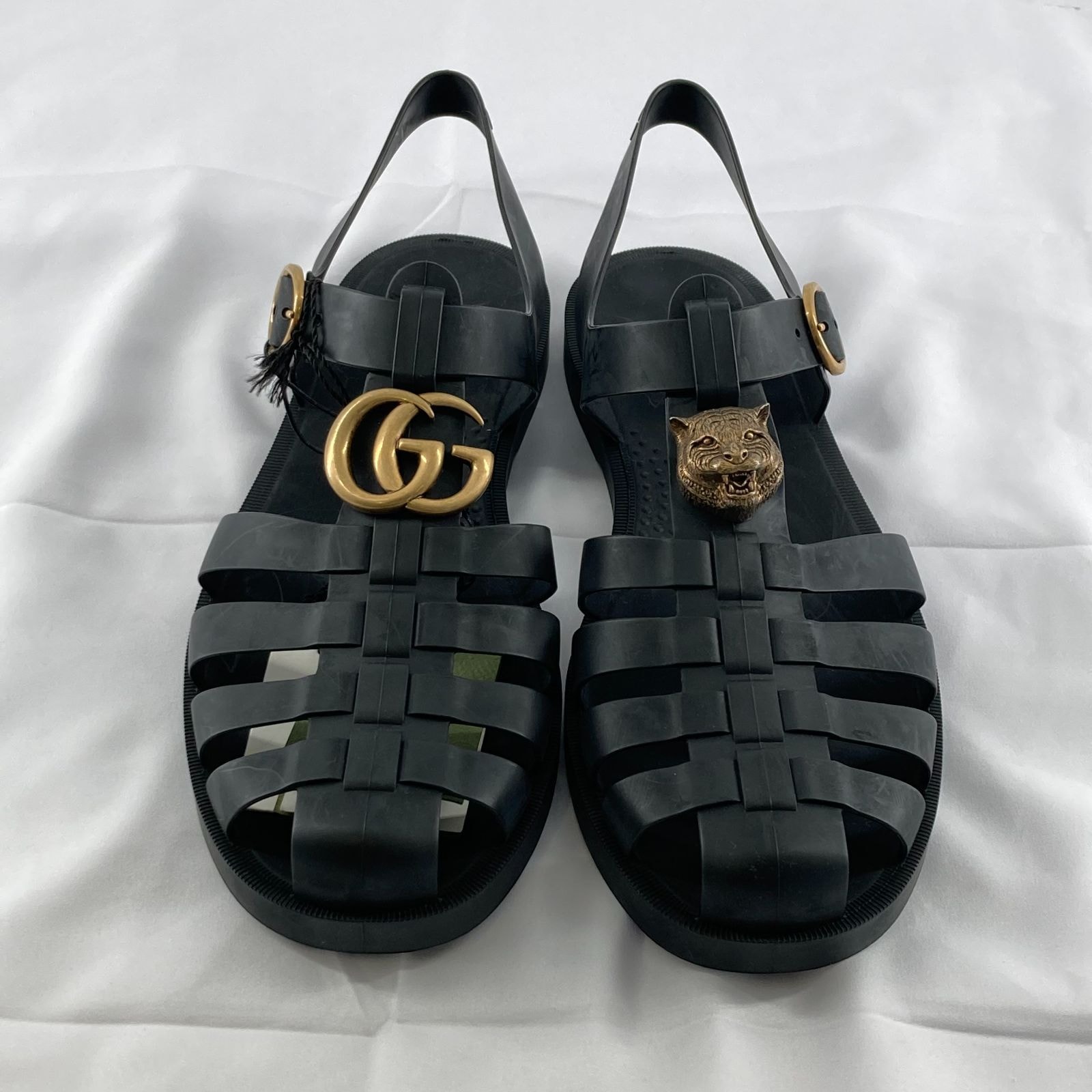 GUCCI GGマーモント タイガーチャーム付き ラバーサンダル ブラック A (未使用に近い)】GUCCI(グッチ) GGマーモント タイガーチャーム
