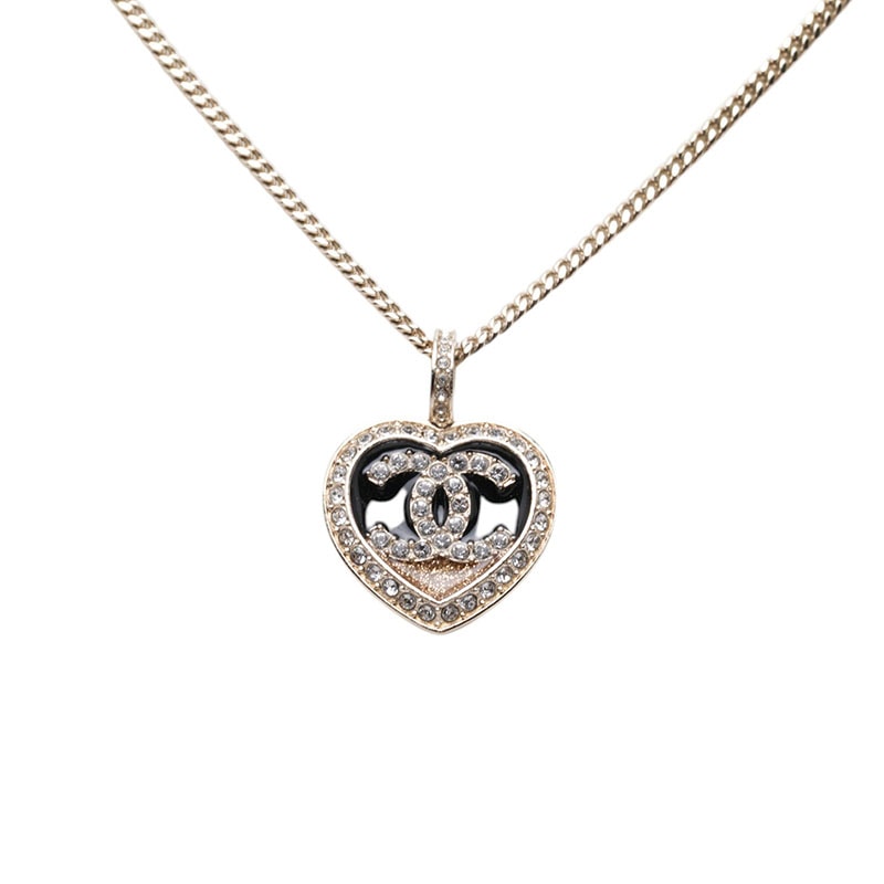 シャネル ココマーク ハートモチーフ ネックレス ゴールド ブラック メッキ ラインストーン レディース CHANEL 【中古】