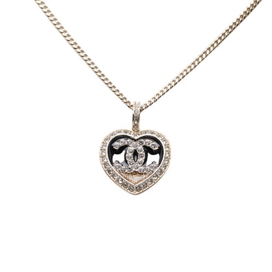 シャネル ココマーク ハートモチーフ ネックレス ゴールド ブラック メッキ ラインストーン レディース CHANEL 【中古】