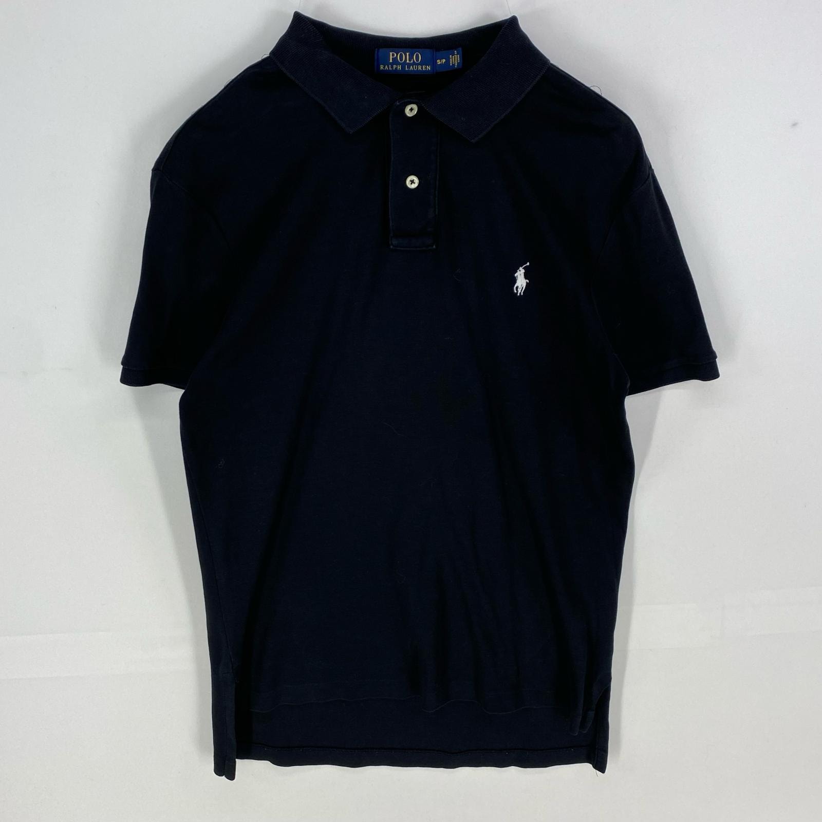 古着 ポロ・ラルフローレン POLO RALPH LAUREN 半袖シャツ ワンポイント 刺繍 ポロシャツ ロゴ S  ブラック系 メンズ