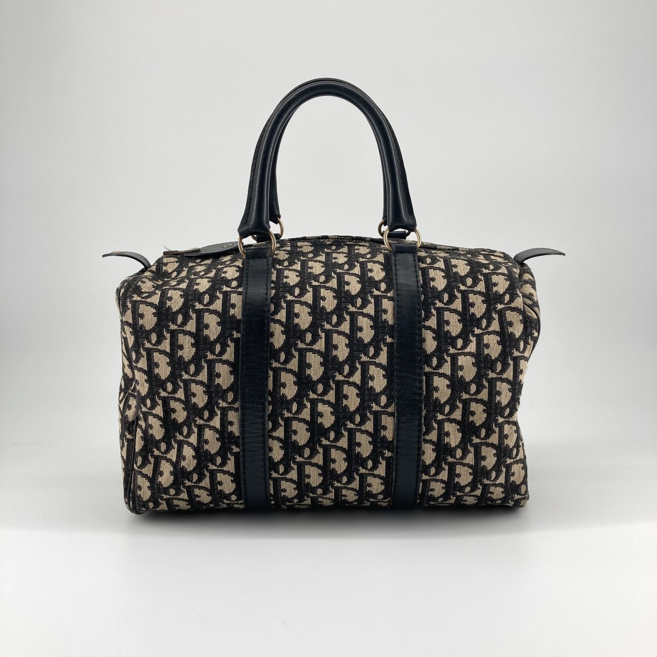 Christian Dior(クリスチャンディオール) トロッター レザーハンドル ミニボストンバッグ ネイビー