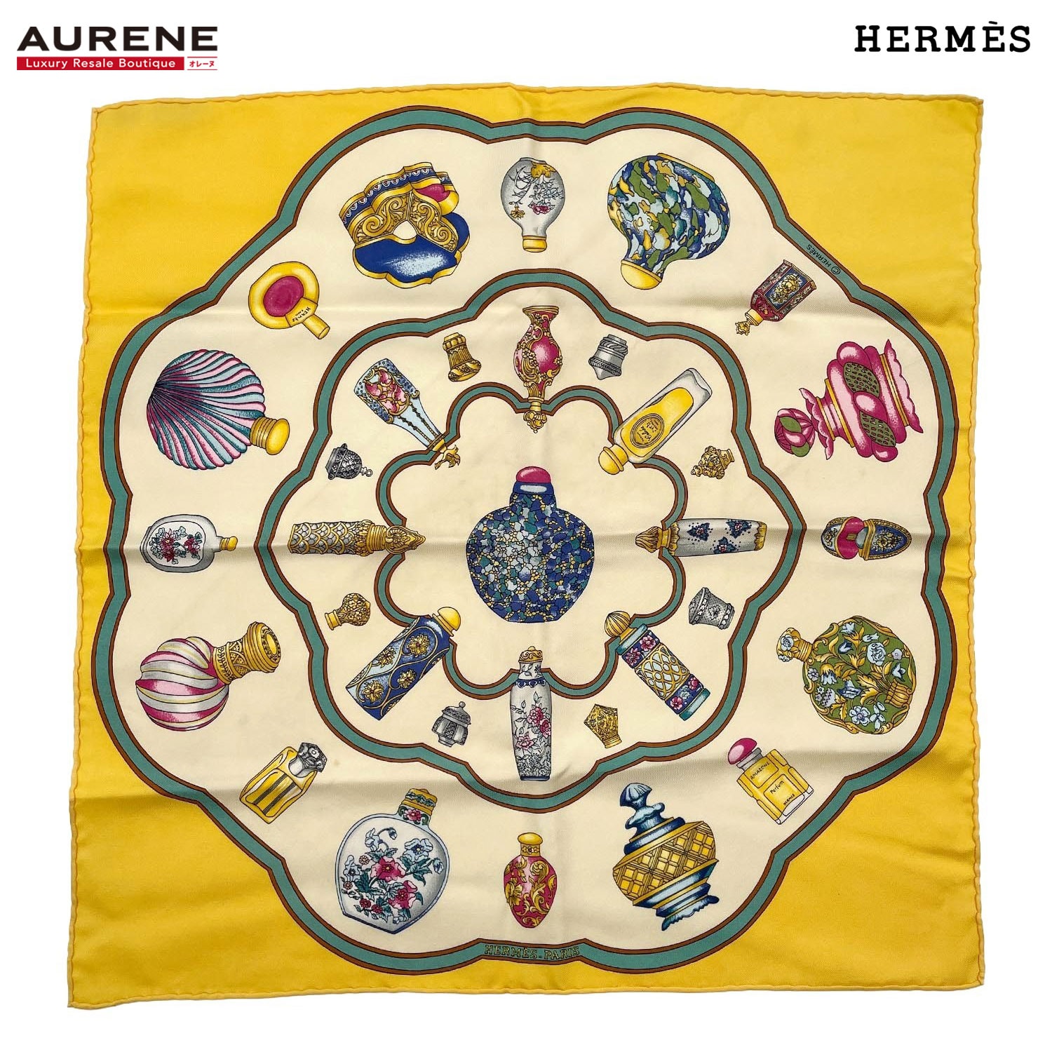 HERMES エルメス プチカレ 42 Quimporte le flacon 香水瓶 スカーフ
シルク イエロー レディース
【中古】