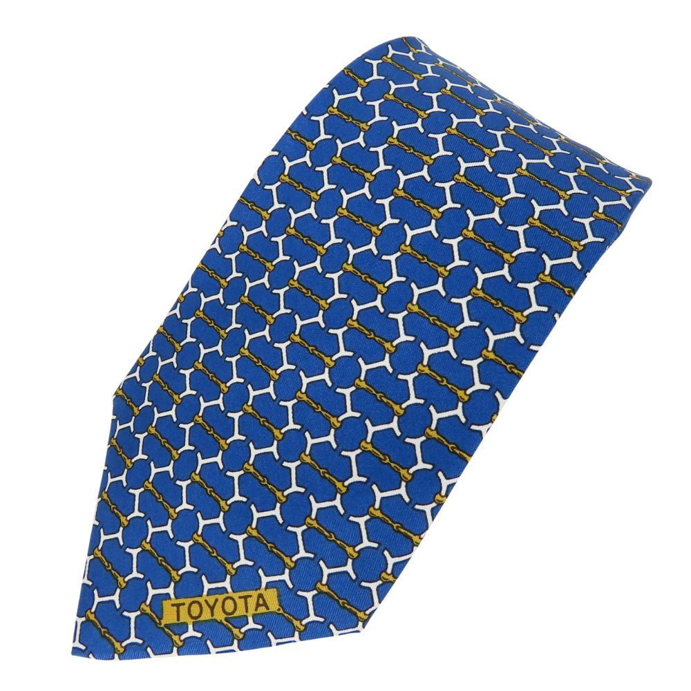 【中古】 エルメス ネクタイ トヨタ限定品 シルク ブルー系 ゴールド ホワイト ビジネス 紳士 スーツ メンズ 男性 HERMES