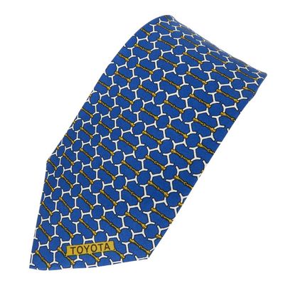 【中古】 エルメス ネクタイ トヨタ限定品 シルク ブルー系 ゴールド ホワイト ビジネス 紳士 スーツ メンズ 男性 HERMES