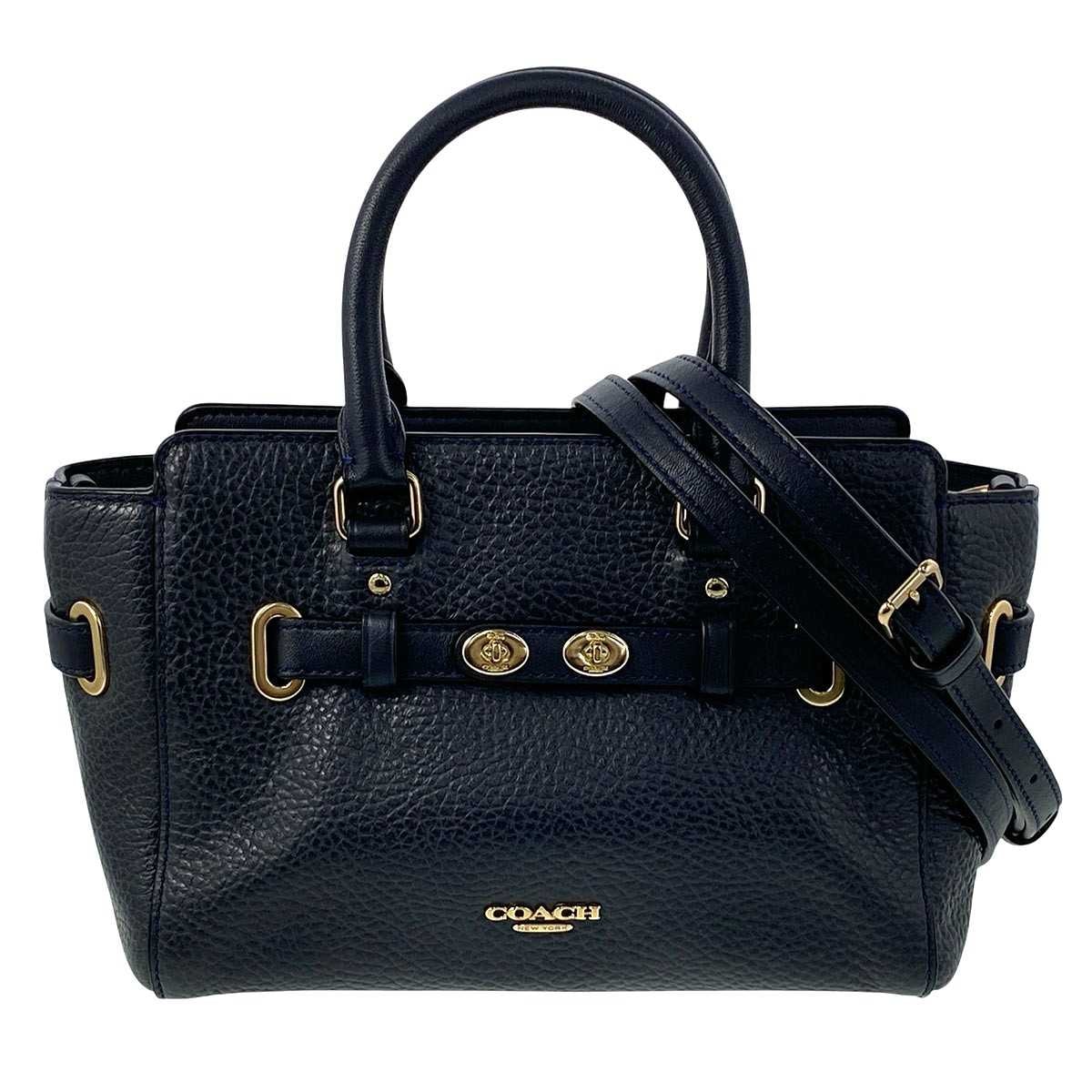 COACH コーチ スワッガー 2WAY トートバッグ F37635 レザー ネイビー  レディース【中古】