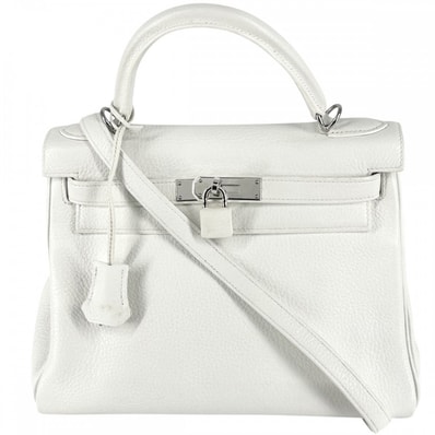 HERMES エルメス 2WAY 肩掛け 斜め掛け ケリー28 ハンドバッグ ショルダーバッグ 内縫い □K刻印 トリヨンクレマンス ホワイト 白 シルバー金具 レディース 2007年【中古品】