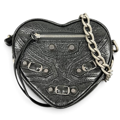 BALENCIAGA 極美品 バレンシアガ Le Cagole ル カゴール ハート チェーンショルダーバッグ 722781 レザー ブラック クロスボディ ポシェット スタッズ Y2K Aランク 中古 鑑定済