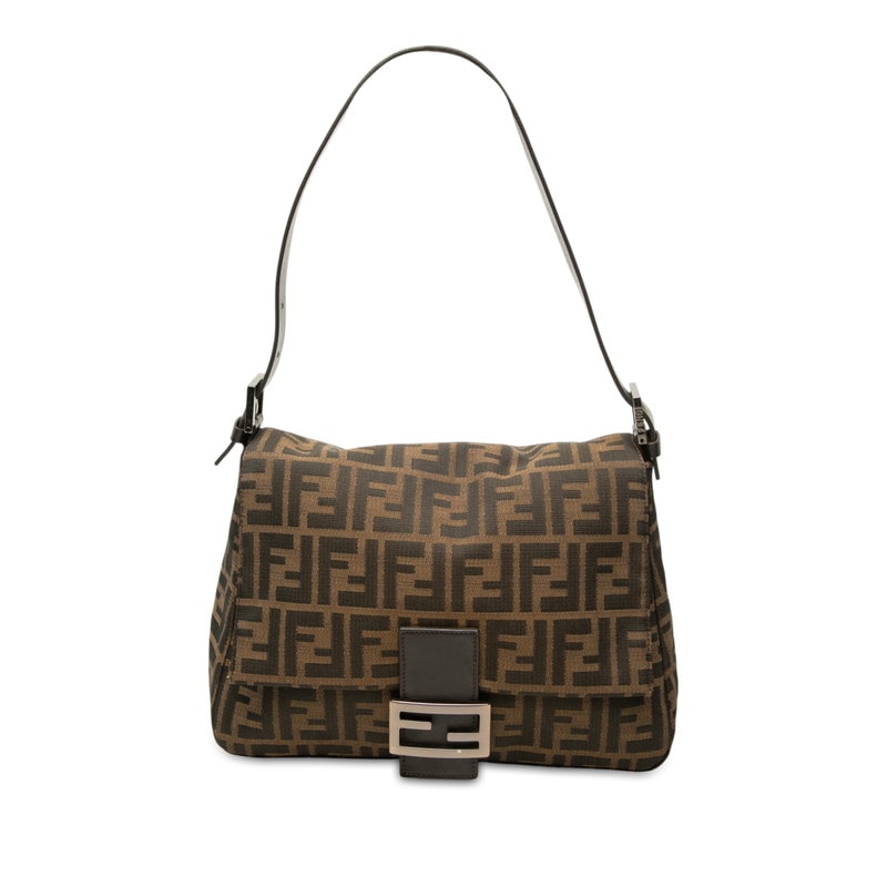 フェンディ ズッカ マンマバゲット ワンショルダーバッグ ハンドバッグ ブラウン キャンバス レザー レディース FENDI 中古