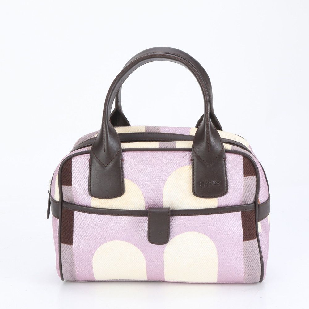 ■美品 バリー Bロゴ パープルハンドバッグ レザー×キャンバス