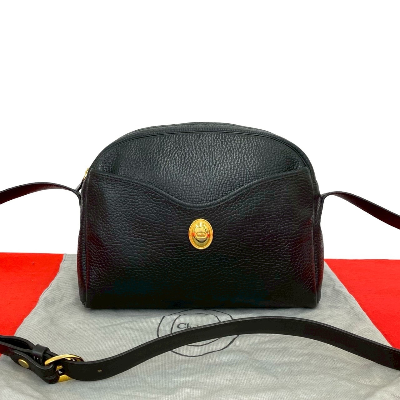Christian Dior ディオール CD ロゴ 金具 レザー ショルダーバッグ ブラック
 21811