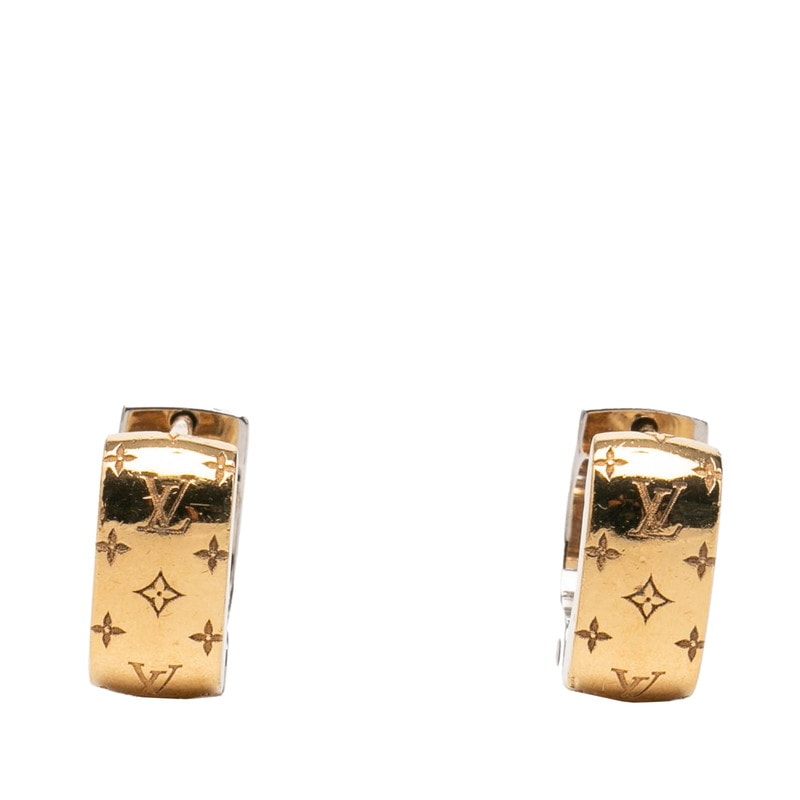 ルイ ヴィトン ナノグラム ブックル ドレイユ フープピアス M00397 ゴールド シルバー メッキ レディース LOUIS VUITTON 中古