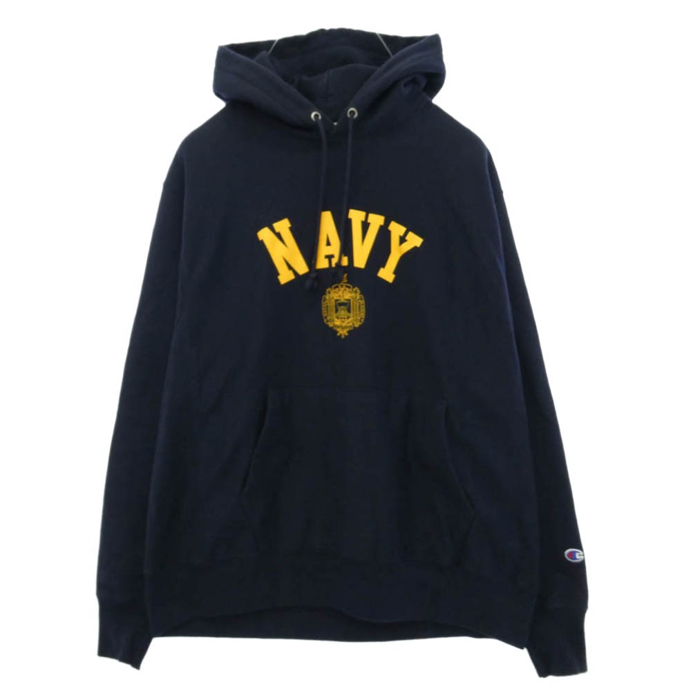 Champion チャンピオン CS3051 Reverse Weave USNA Hoodie Sweatshirt リバースウィーブ フーディー プルオーバー パーカー ネイビー系 XXL【中古】