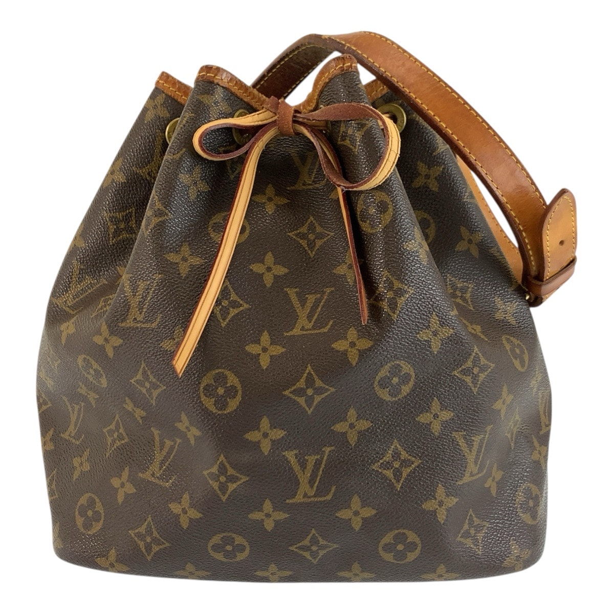 LOUIS VUITTON ルイヴィトン モノグラム プチノエ ブラウン ゴールド金具 PVC レザー/ 巾着 ショルダーバッグ 1-0294284 【中古】