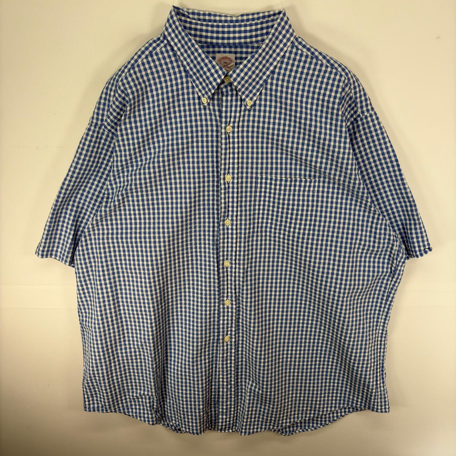 古着 ブルックスブラザーズ Brooks Brothers 半袖シャツ ボタンダウン 346 大きいサイズ 2XL  ブルー系 チェック メンズ