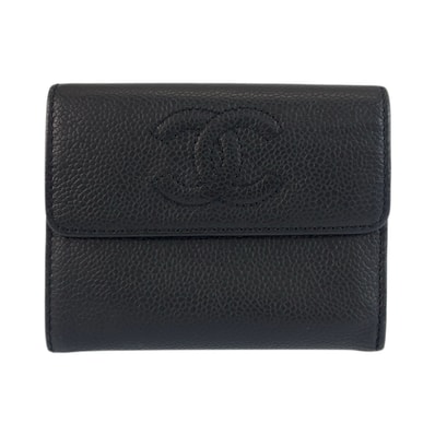 美品 CHANEL シャネル ココマーク ブラック 黒 レザー 折り財布 コンパクトウォレット 601529 【中古】