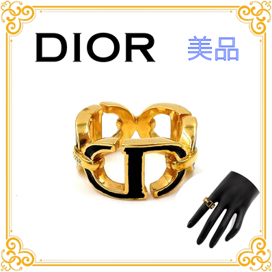 ■美品■ DIOR ディオール 30モンテーニュ リング GP ゴールド アクセサリー 指輪 レディース 金メッキ ブラック 黒 CDロゴ