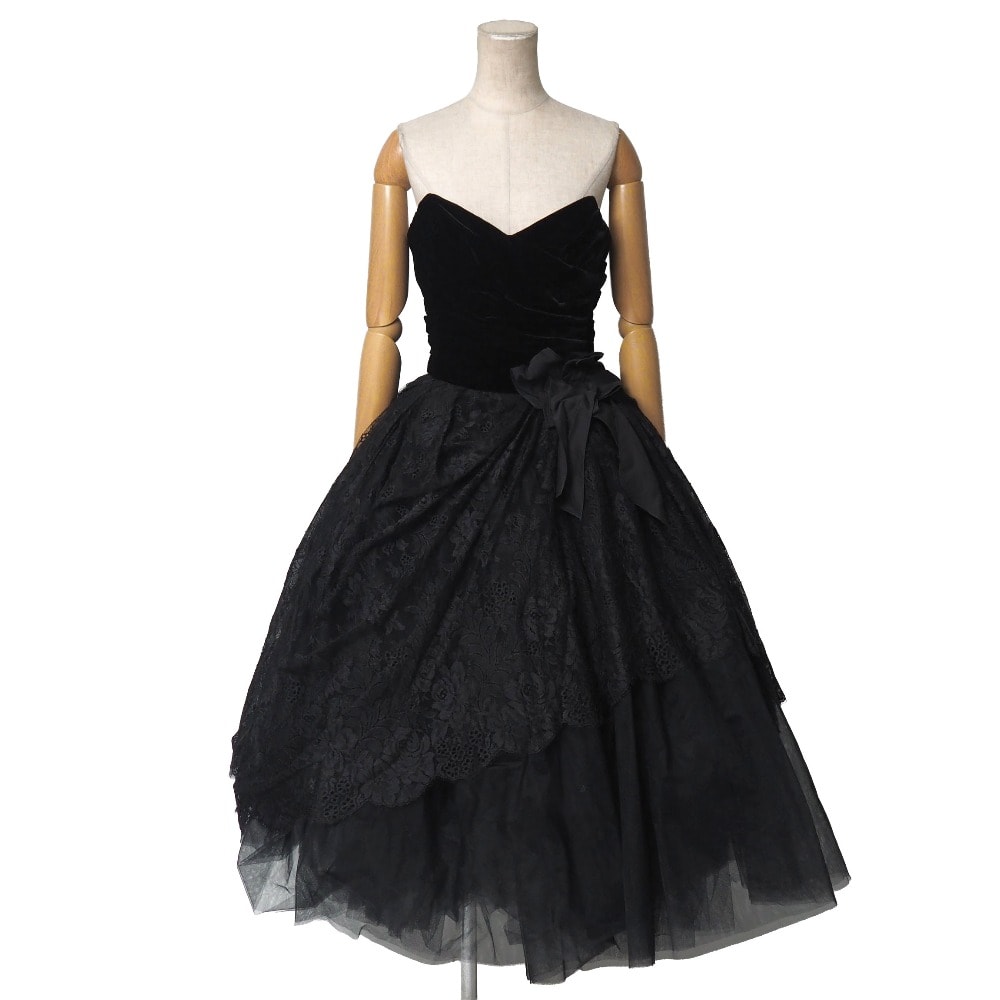 DOLCE&GABBANA ドルチェアンドガッバーナ ドレス サイズ40 ベロア レース フラワー ブランド古着【中古】20260508/RA9306