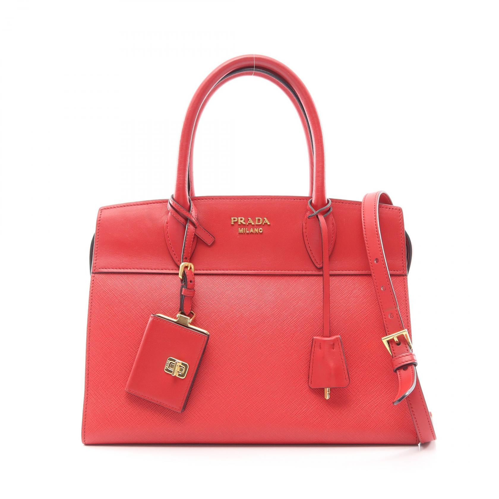 プラダ PRADA エスプラナード 2WAY ハンドバッグ バッグ サフィアーノレザー レザー レディース レッド系 1BA046 【中古】