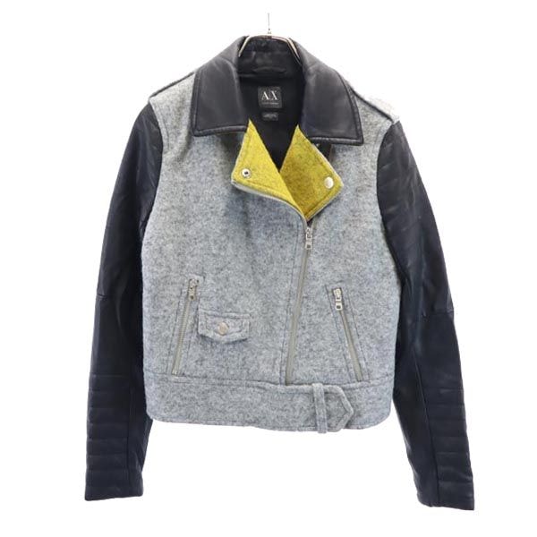 ARMANI EXCHANGE アルマーニエクスチェンジ ウールブレンド イミテーションレザー ライダースジャケット S グレー系 切替