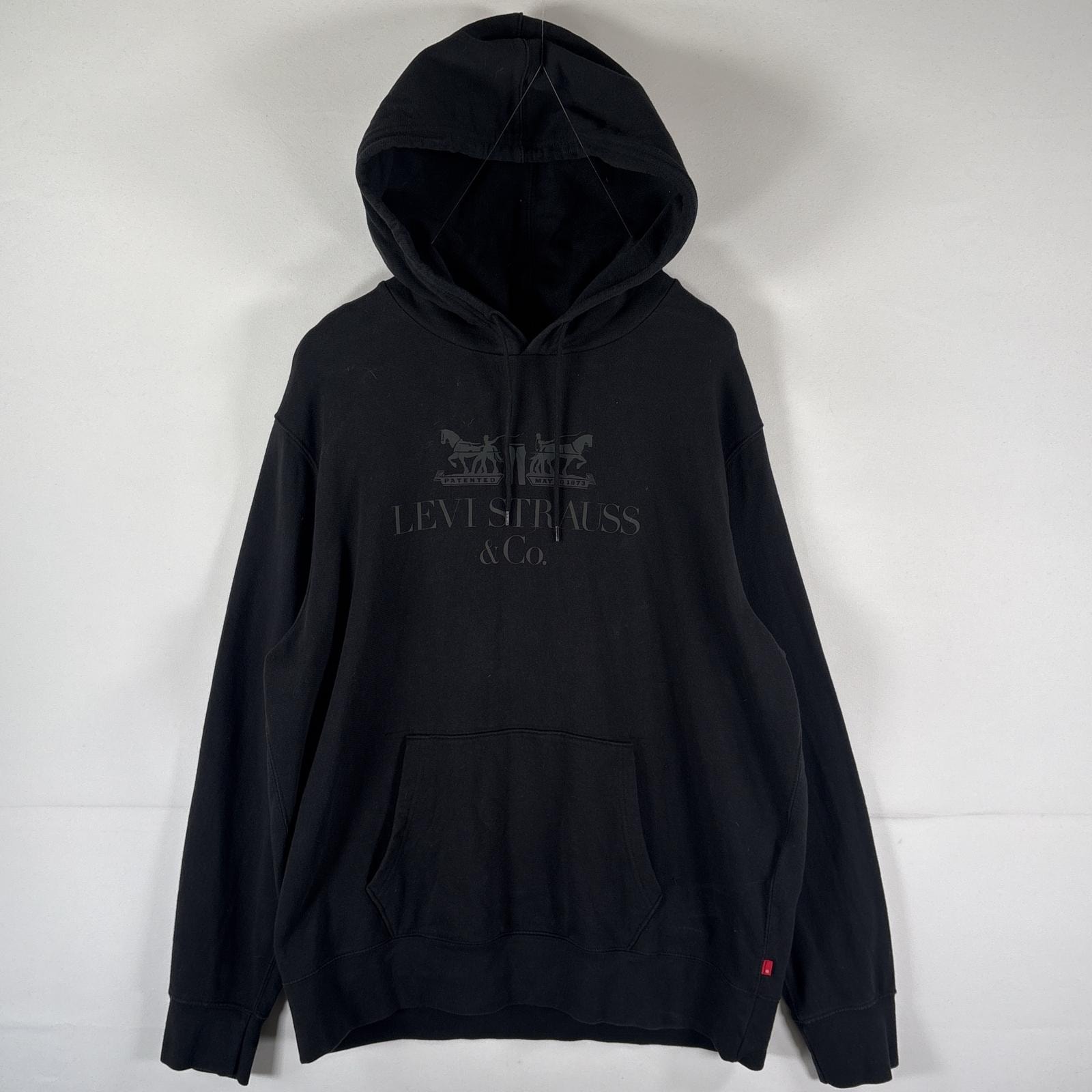 古着 リーバイス Levi's パーカー プルオーバー フーディ スウェット オーロラプリント ビッグロゴ 大きいサイズ XL ブラック メンズ