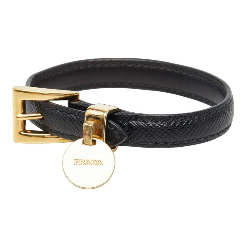 プラダ ブレスレット サイズS 1IB030 ブラック メッキ サフィアーノレザー レディース PRADA 【中古】