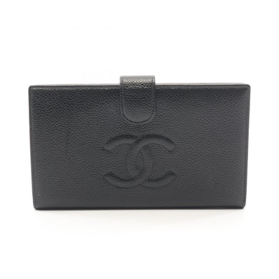シャネル CHANEL ココマーク 二つ折り長財布 財布 キャビアスキン(グレインドカーフ) レディース ブラック系 【中古】