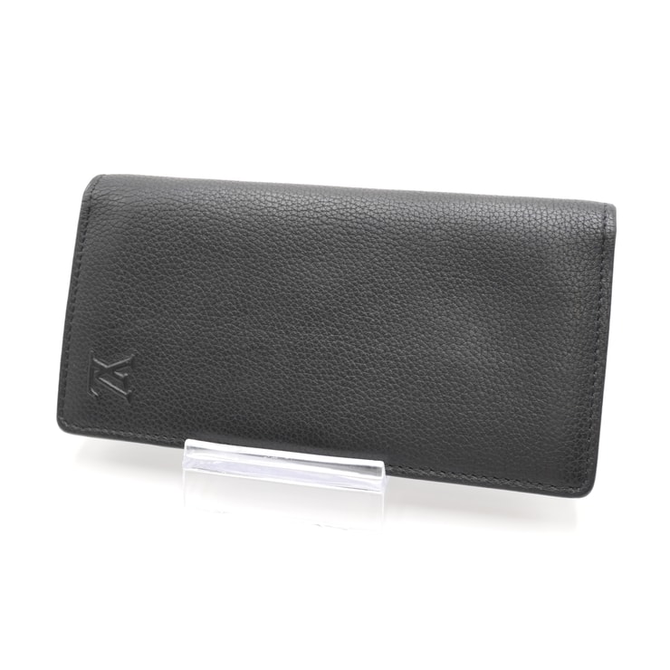 LOUIS VUITTON(ルイ・ヴィトン)ポルトフォイユ・ブラザ NM LV アエログラム 長財布 ブラック レザー メンズ シルバー金具【中古】