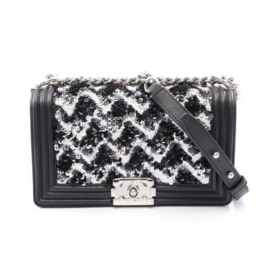 シャネル CHANEL ボーイシャネル スパンコール ショルダーバッグ バッグ ラムスキン(羊革) レディース ブラック系 / ホワイト系 A67086 【中古】
