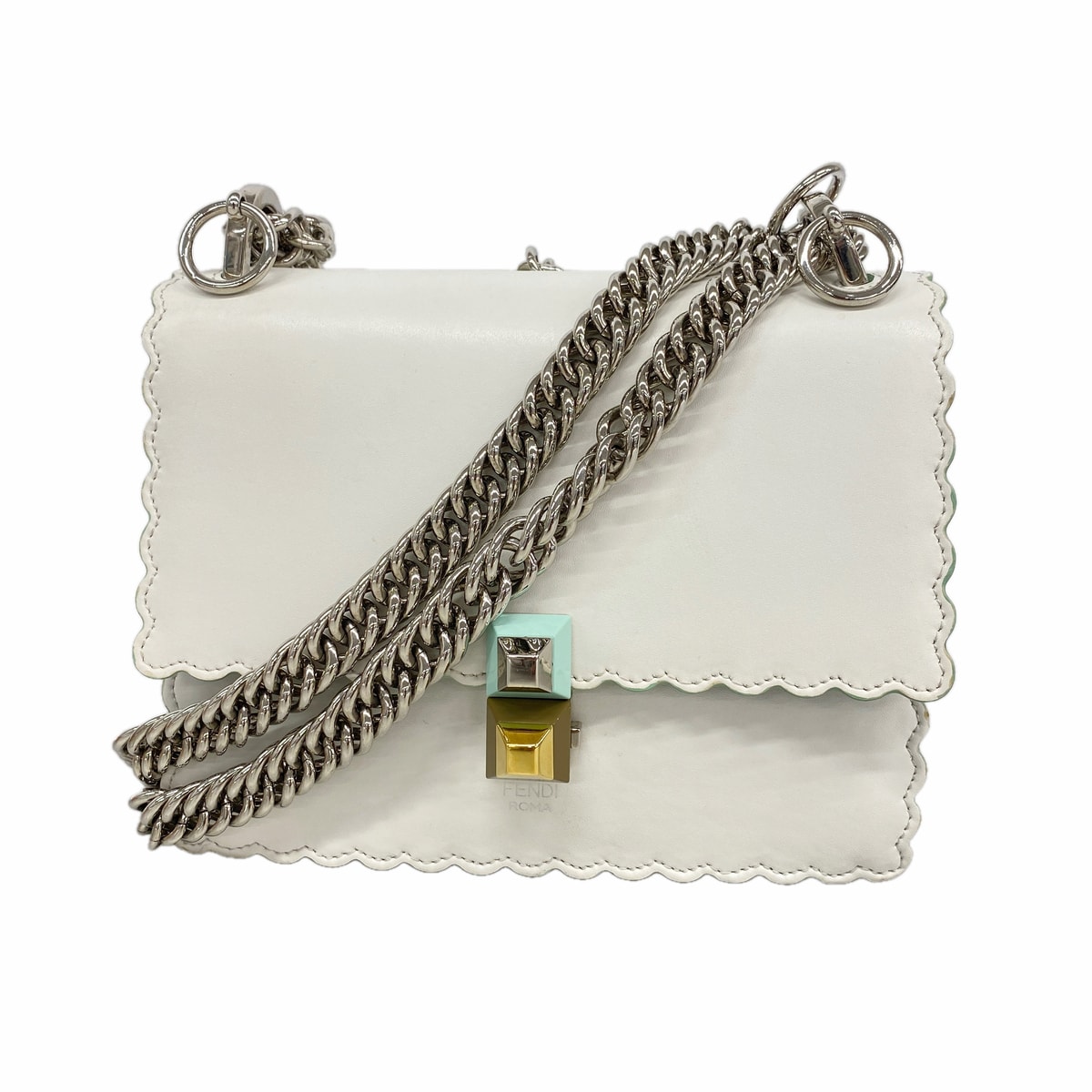 【6ka0055】フェンディ ショルダーバッグ キャナイミニ レザー ホワイト ゴールド/シルバー金具【中古】レディース