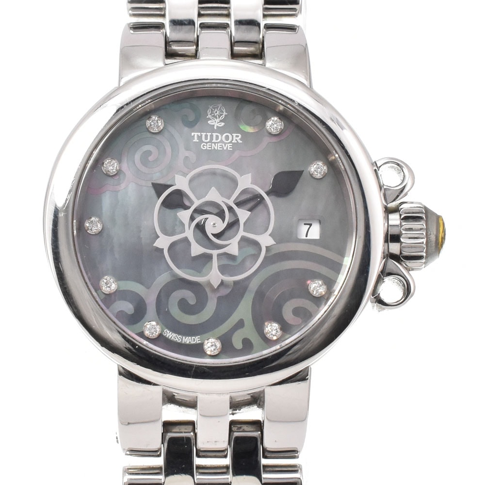 値下 チューダー TUDOR 35100 クレア・ド・ローズ デイト 10Pダイヤモンド 自動巻き レディース 良品 O#145919