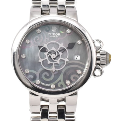 値下 チューダー TUDOR 35100 クレア・ド・ローズ デイト 10Pダイヤモンド 自動巻き レディース 良品 O#145919