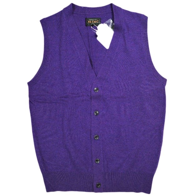 新品 BEAMS PLUS ビームスプラス Button Knit Vest Solid ボタン ニットベスト 11-05-0125-048 M PURPLE セーター ウール トップス g25372