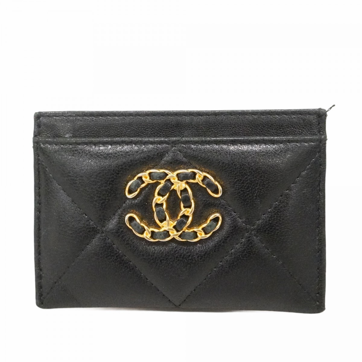 【6cd5237-k】シャネル カードケース シャネル19 ラムスキン ブラック シャンパンゴールド金具【中古】レディース