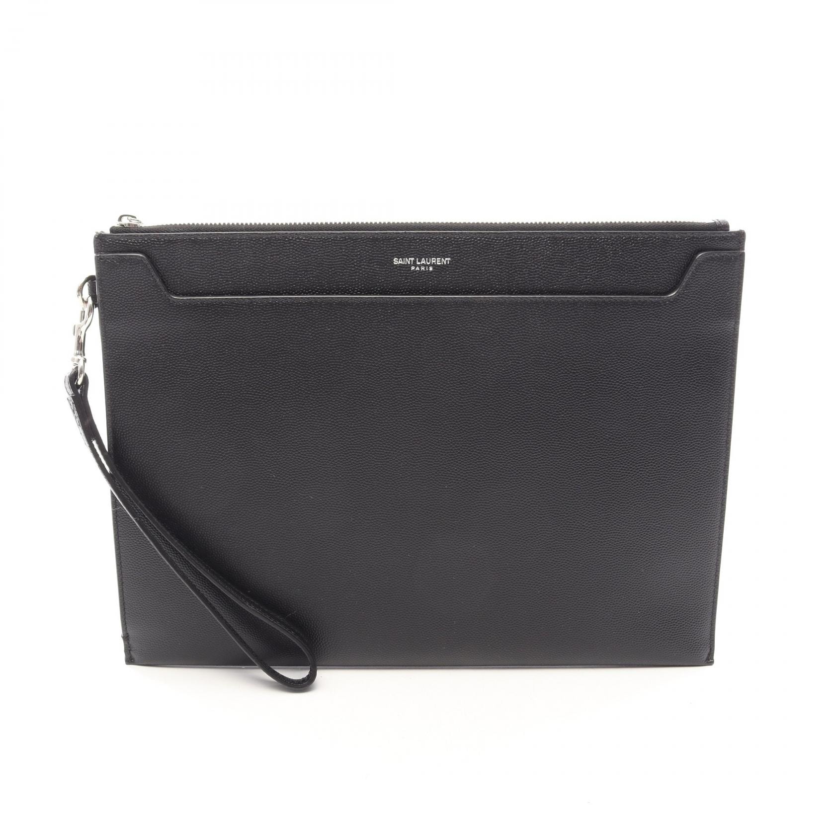 サンローランパリ SAINT LAURENT PARIS キャサリン タブレットホルダー セカンドバッグ クラッチバッグ バッグ レザー メンズ ブラック系 【中古】
