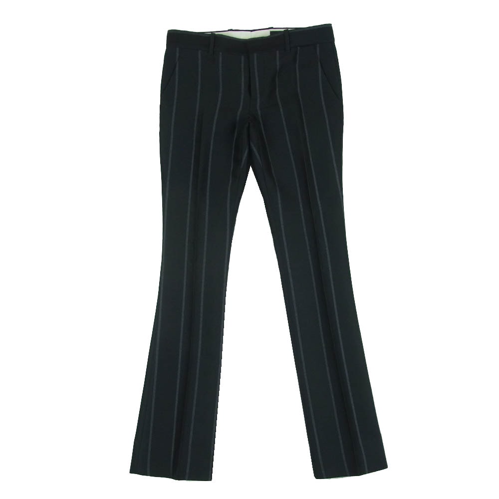 GUCCI グッチ パンツ 357355 シルク混 ウール ストライプ パンツ イタリア製 ブラック系 グレー系 36【中古】