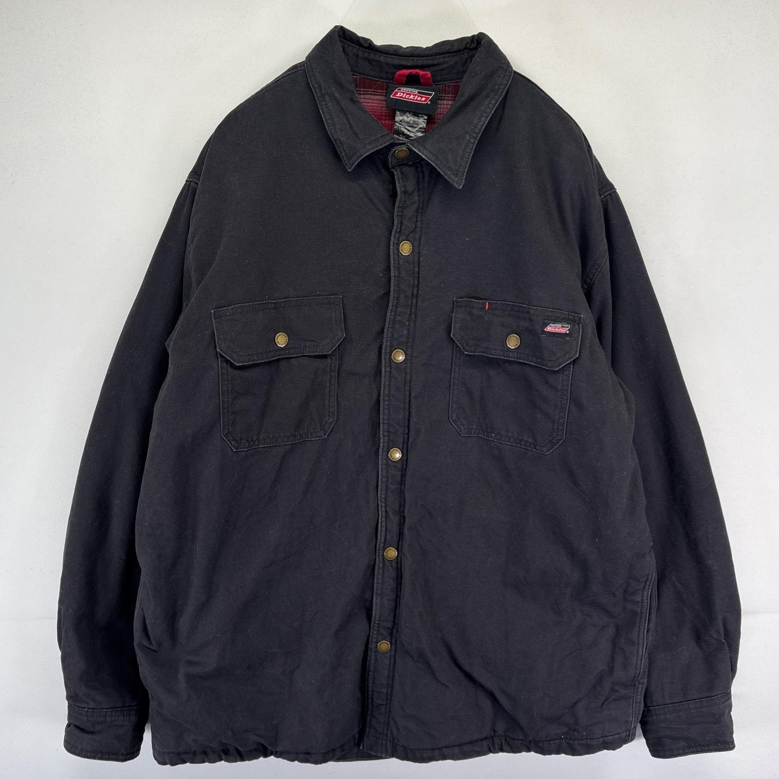 古着 ディッキーズ Dickies ダック ジャケット ワンポイントロゴ コットンライナー 中綿 スナップボタン XL  ブラック系 メンズ