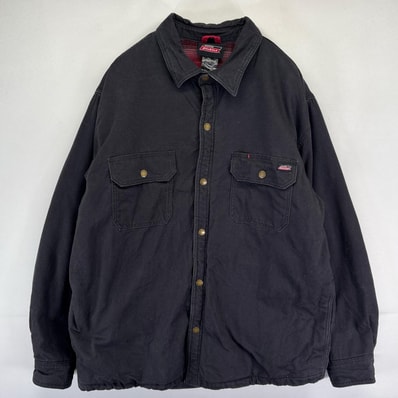 古着 ディッキーズ Dickies ダック ジャケット ワンポイントロゴ コットンライナー 中綿 スナップボタン XL ブラック系 メンズ