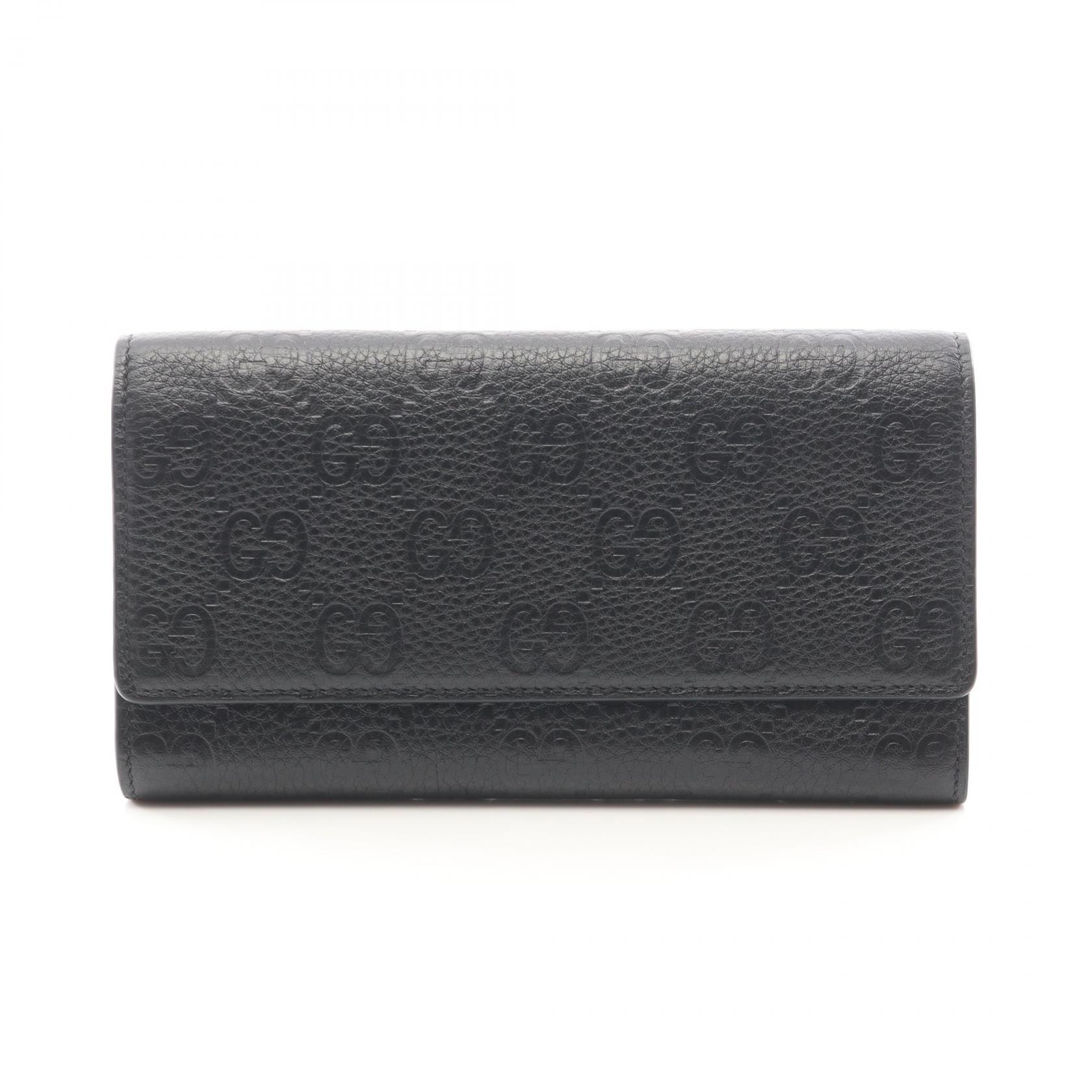 グッチ GUCCI GGエンブレム コンチネンタル ロングウォレット 二つ折り長財布 財布 レザー レディース ブラック系 815922 【中古】