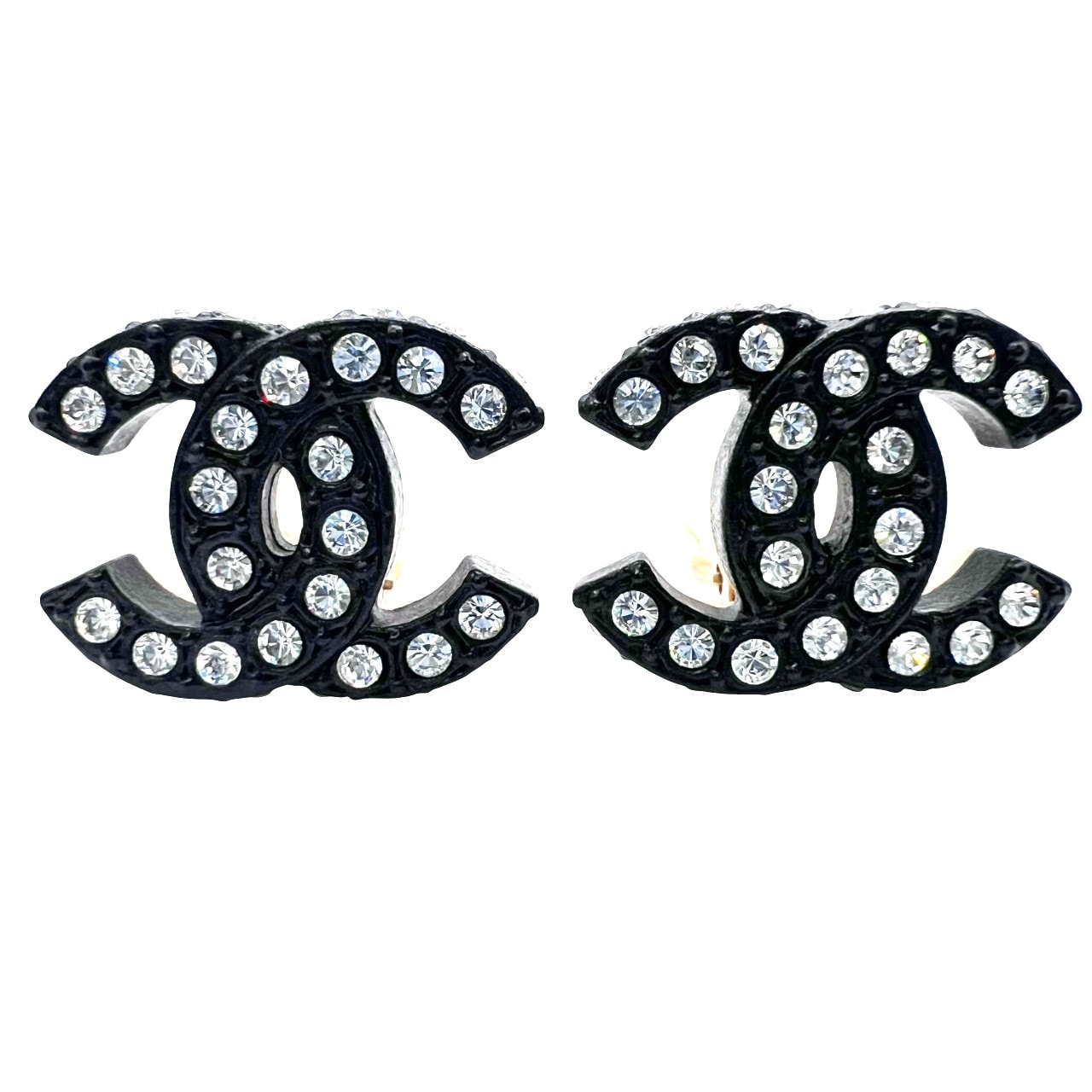 CHANEL 極美品 シャネル ココマーク ラインストーン ブラック イヤリング A19722 02A 2002年製 コスチュームジュエリー アクセサリー ブラック ゴールド ヴィンテージ アンティーク Aランク 鑑定済 中古 シャネルイヤリング