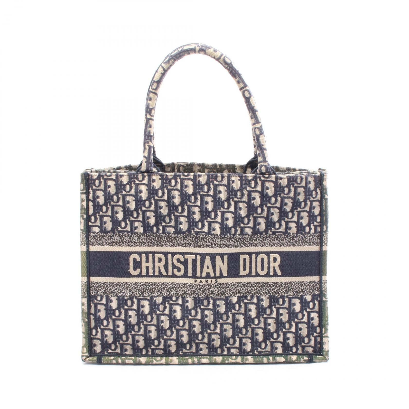ディオール Dior BOOK TOTE ブックトート ミディアム オブリーク トートバッグ バッグ キャンバス レディース ネイビー系 / ベージュ系 【中古】