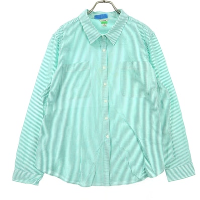 L.L.Bean エルエルビーン バイカラー ストライプ柄 長袖 コットンシャツ XL グリーン