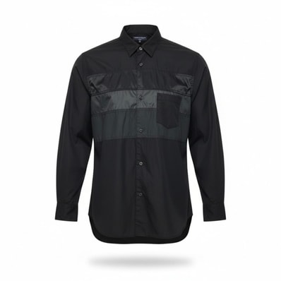 COMME des GARCONS コムデギャルソン パッチワークシャツ 異素材切替 AD2023 ブラック ポリエステル 長袖シャツ A3-00104 【中古】